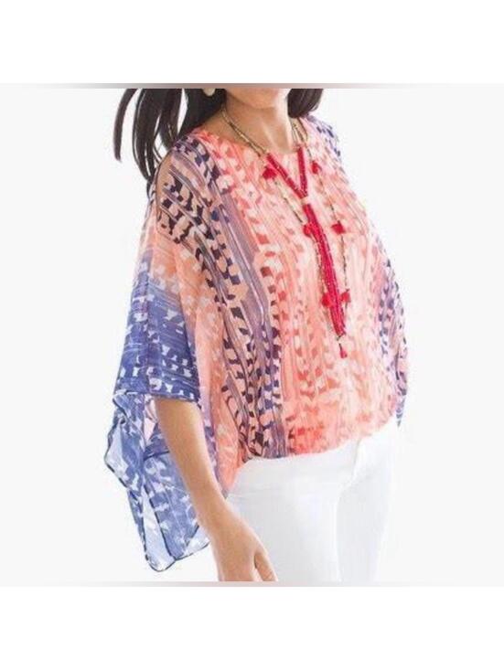 Peter Nygard Tops - Nygard Orange Print Sheer Poncho Style Open Shoulder Blouse Top- Size Medium